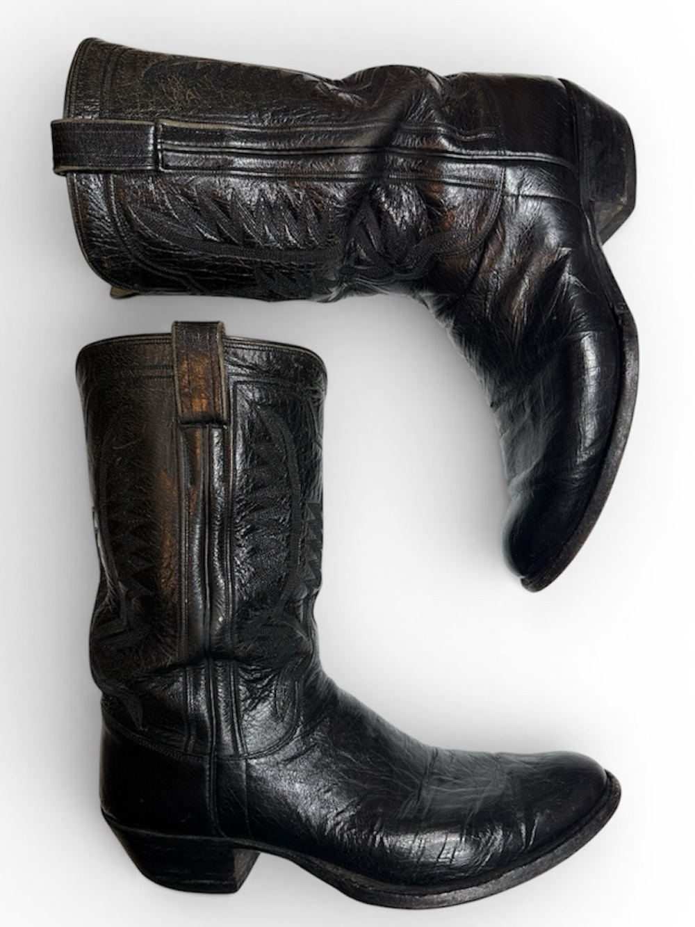 M. L. Leddys Men’s Custom Handmade Western Cowboy Boots in Black S-548 Sz 12B